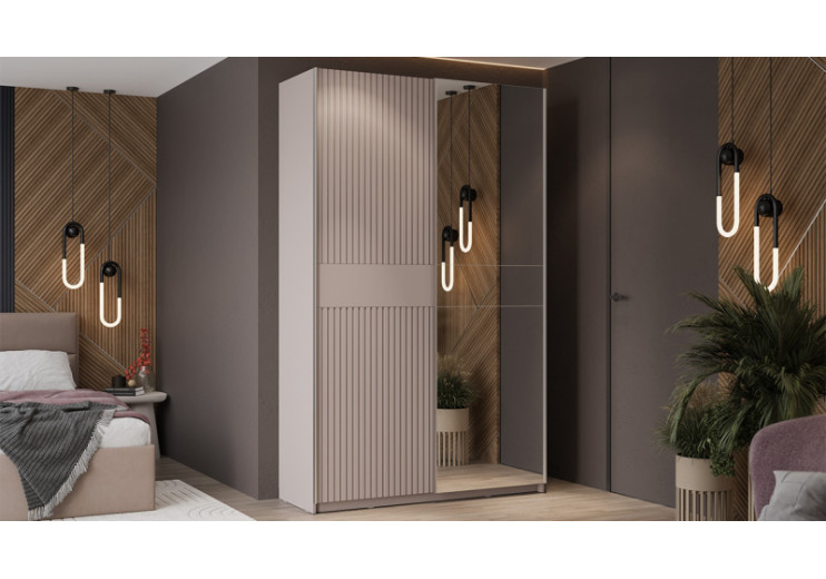 Шкаф-купе с 1 глухой и 1 зеркальной дверями «Оскар Хилтон» Ручка серебро, Кашемир, Кашемир сатин